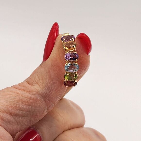 Fashion 14k Yellow Gold Natural Mix Stones Stud Earrings - Picture 5 of 8